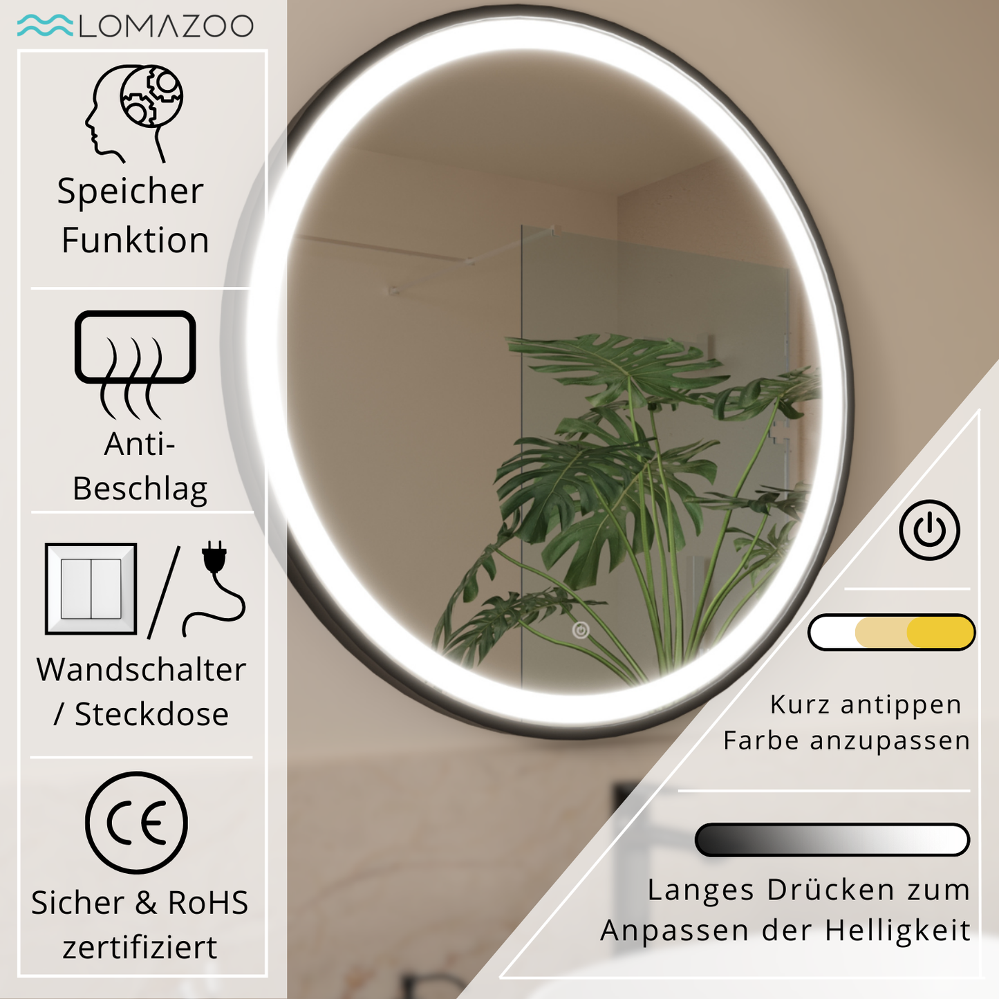 Miroir Rond LED Florence - 80 cm