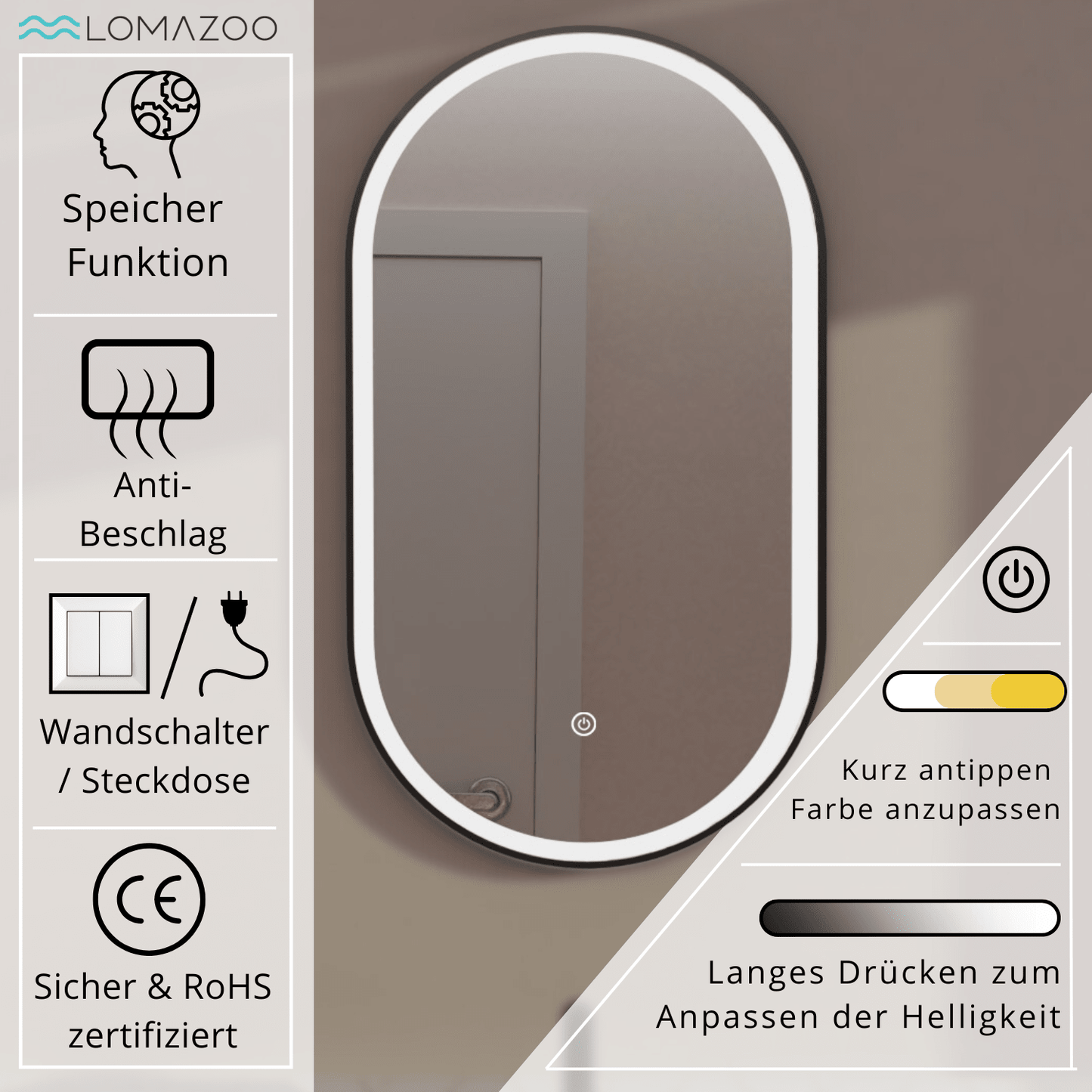 Miroir Ovale LED Leipzig - 90 cm