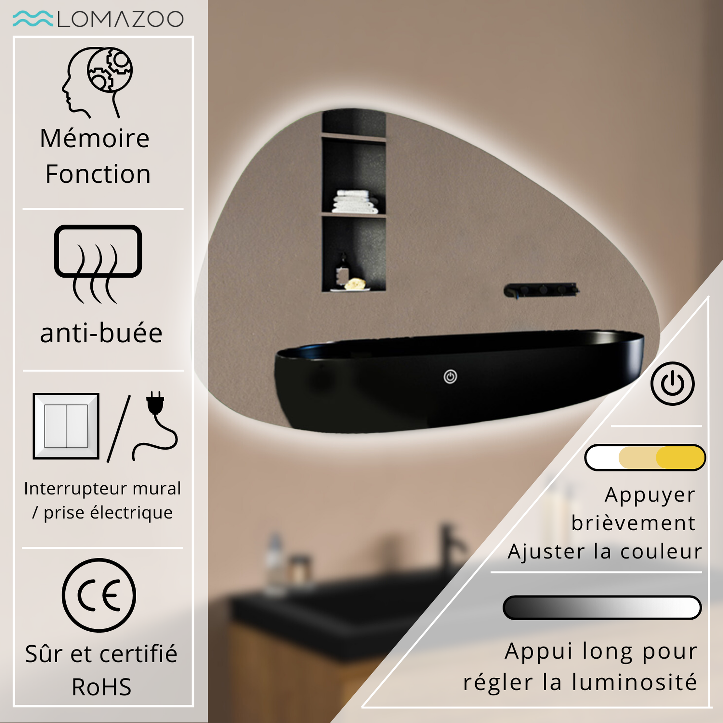 Miroir Asymétrique LED Bilbao - 80 cm