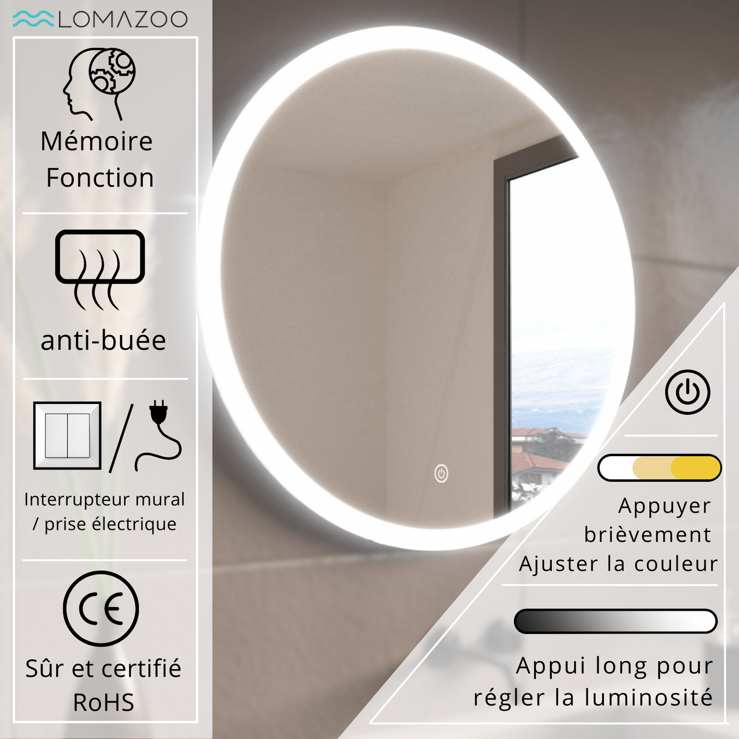 Miroir Rond LED Boston - 80 cm