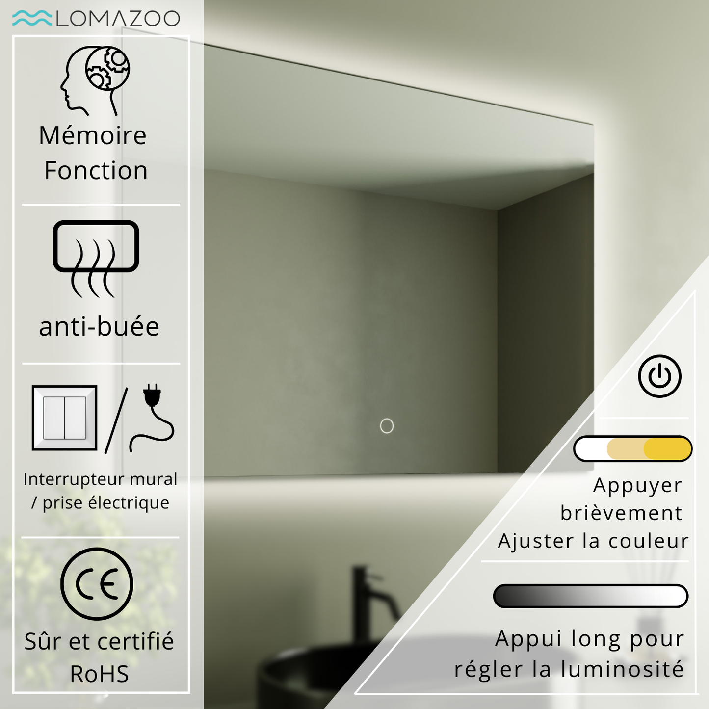 Miroir Rectangulaire LED Bryce - 80 cm