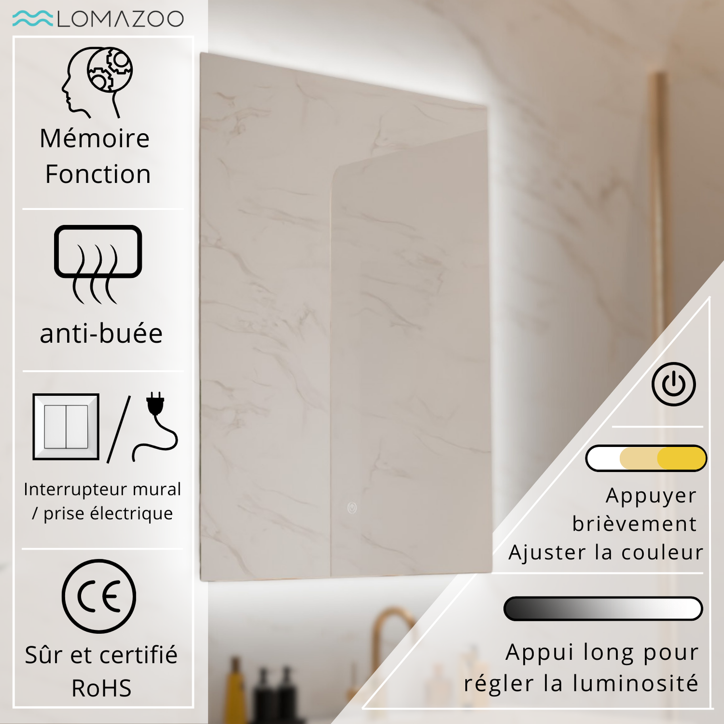Miroir Rectangulaire LED Cannes - 80 cm