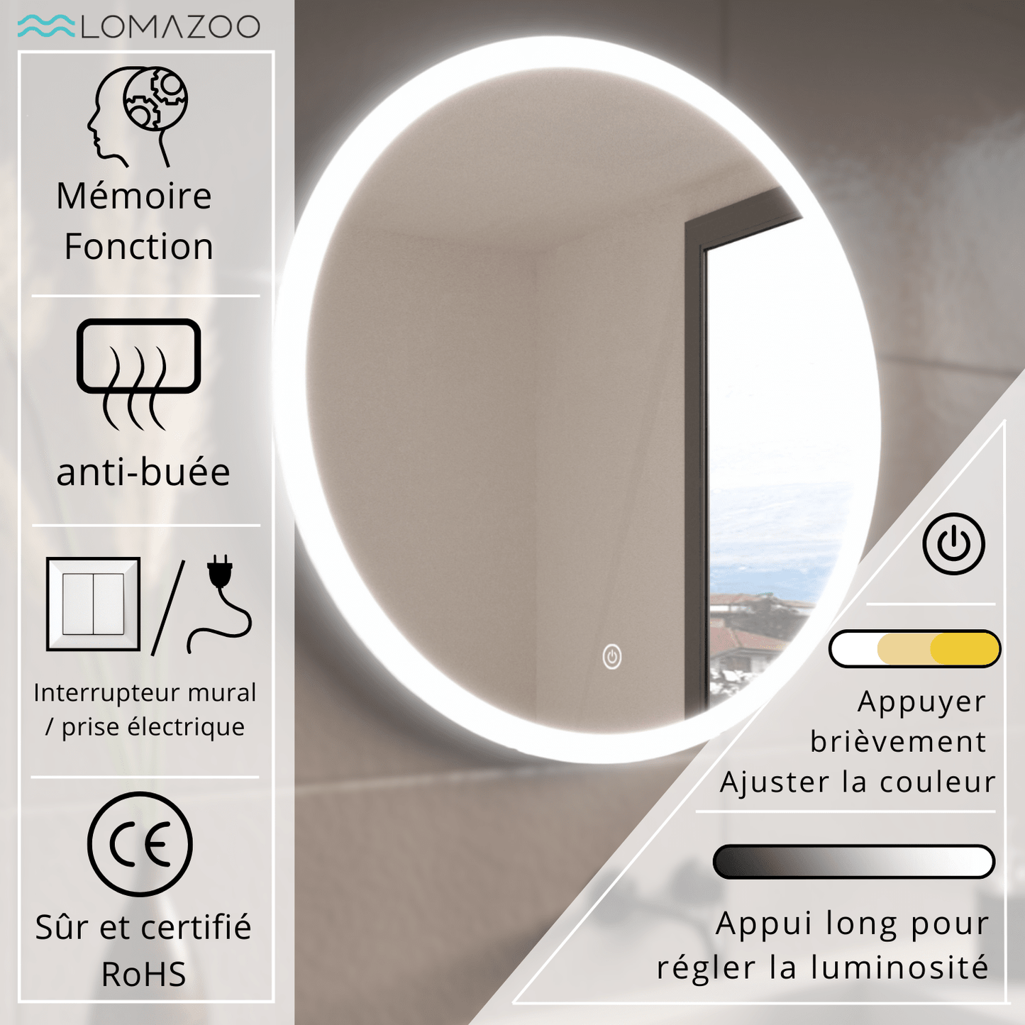 Miroir Rond LED Helsinki - 70 cm