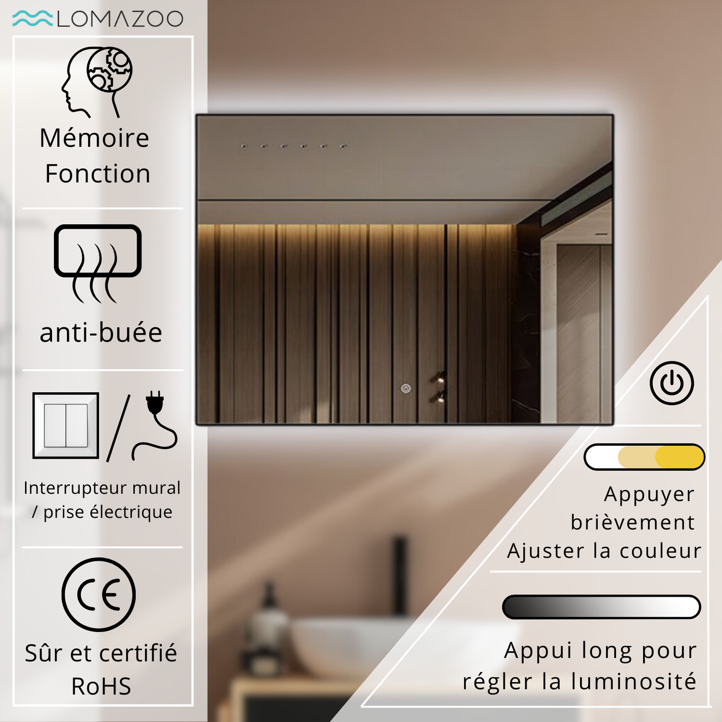 Miroir Rectangulaire LED Lyon - 80 cm