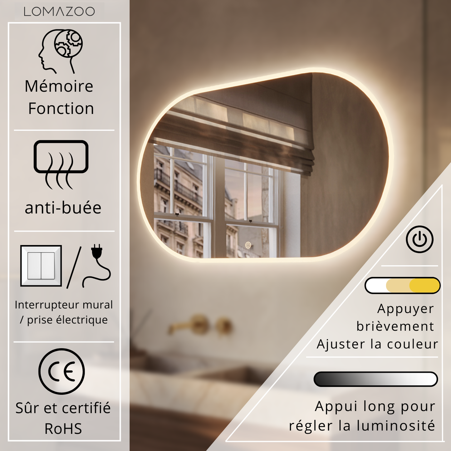 Miroir Ovale LED Genua - 100 cm
