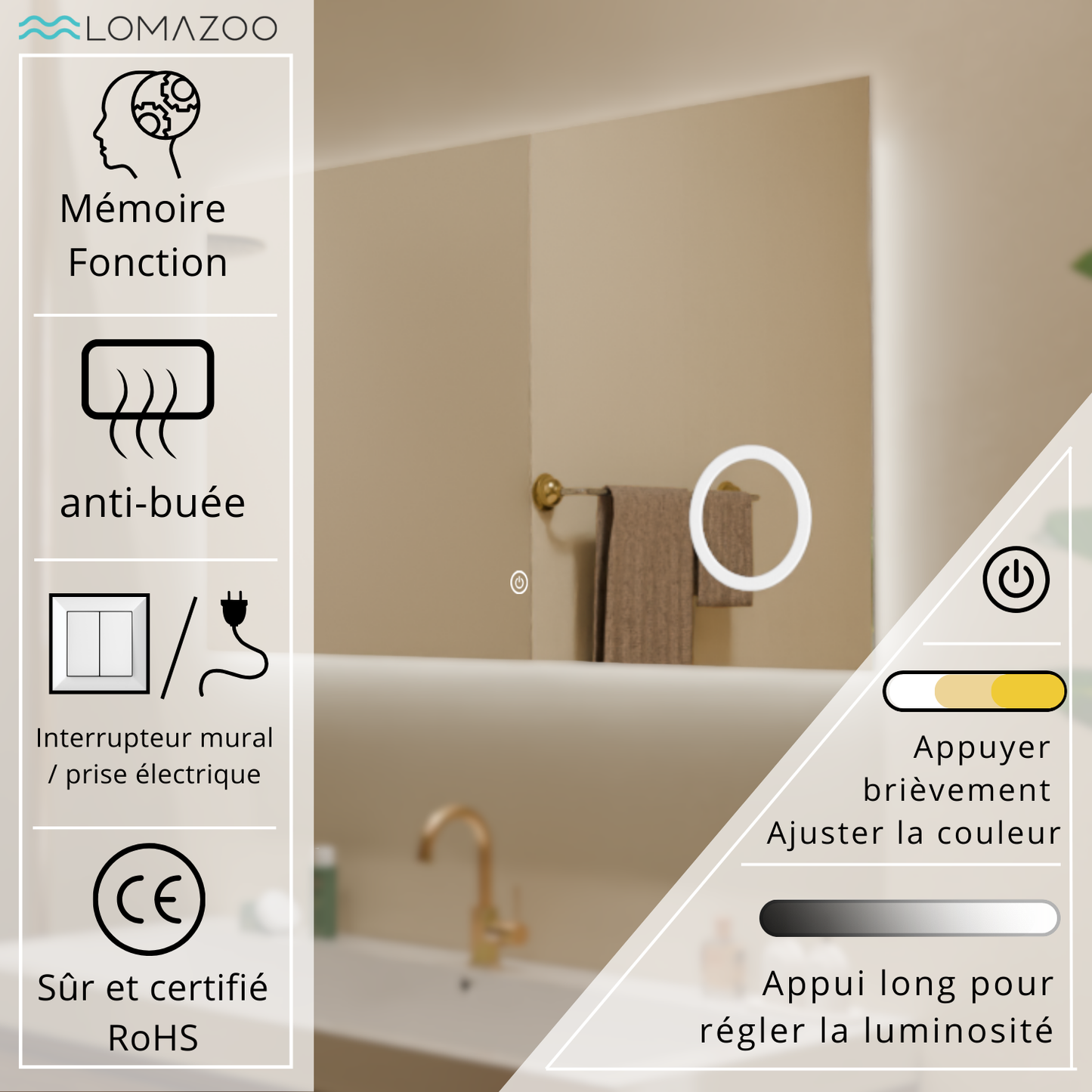 Miroir Rectangulaire LED Marseille - 100 cm