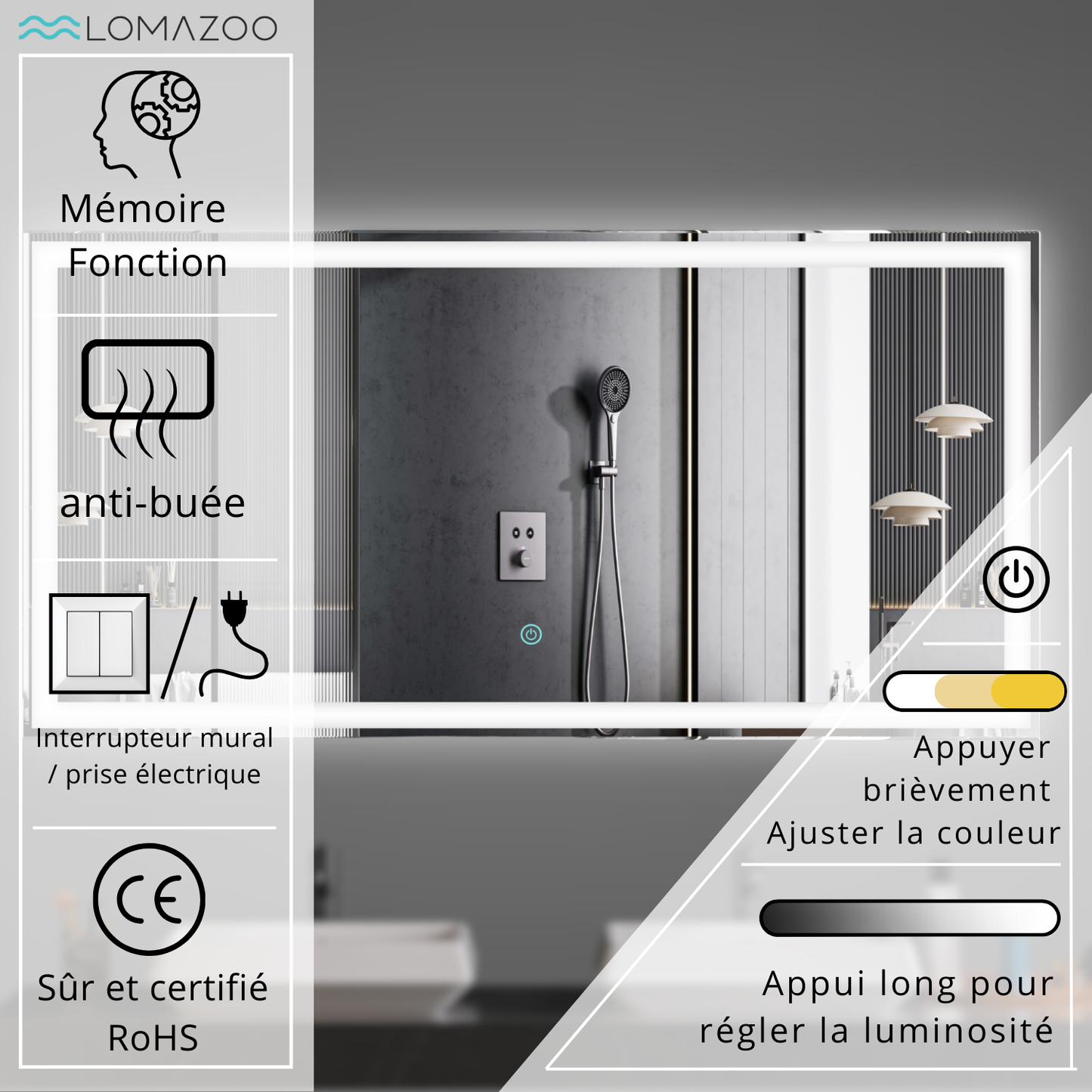 Miroir Rectangulaire LED Memphis - 120 cm