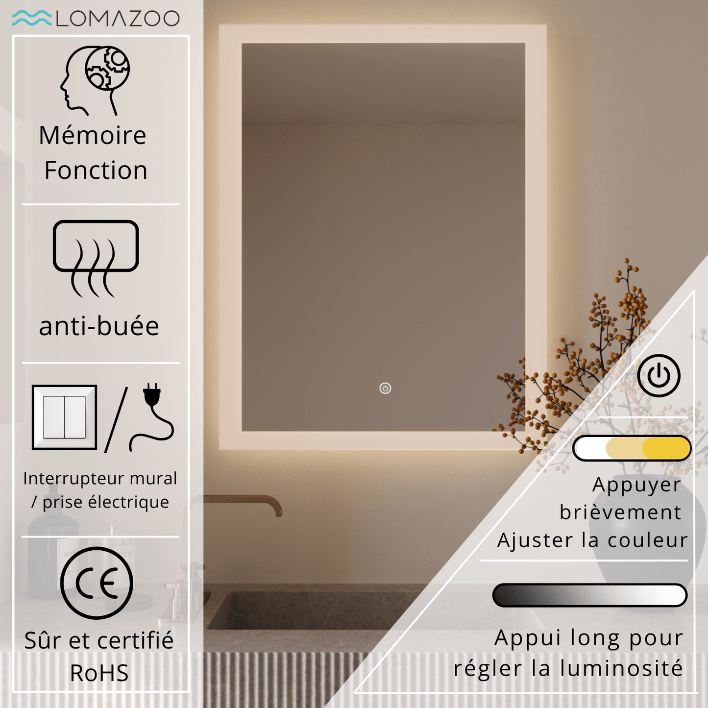 Miroir Rectangulaire LED Orlando - 80 cm