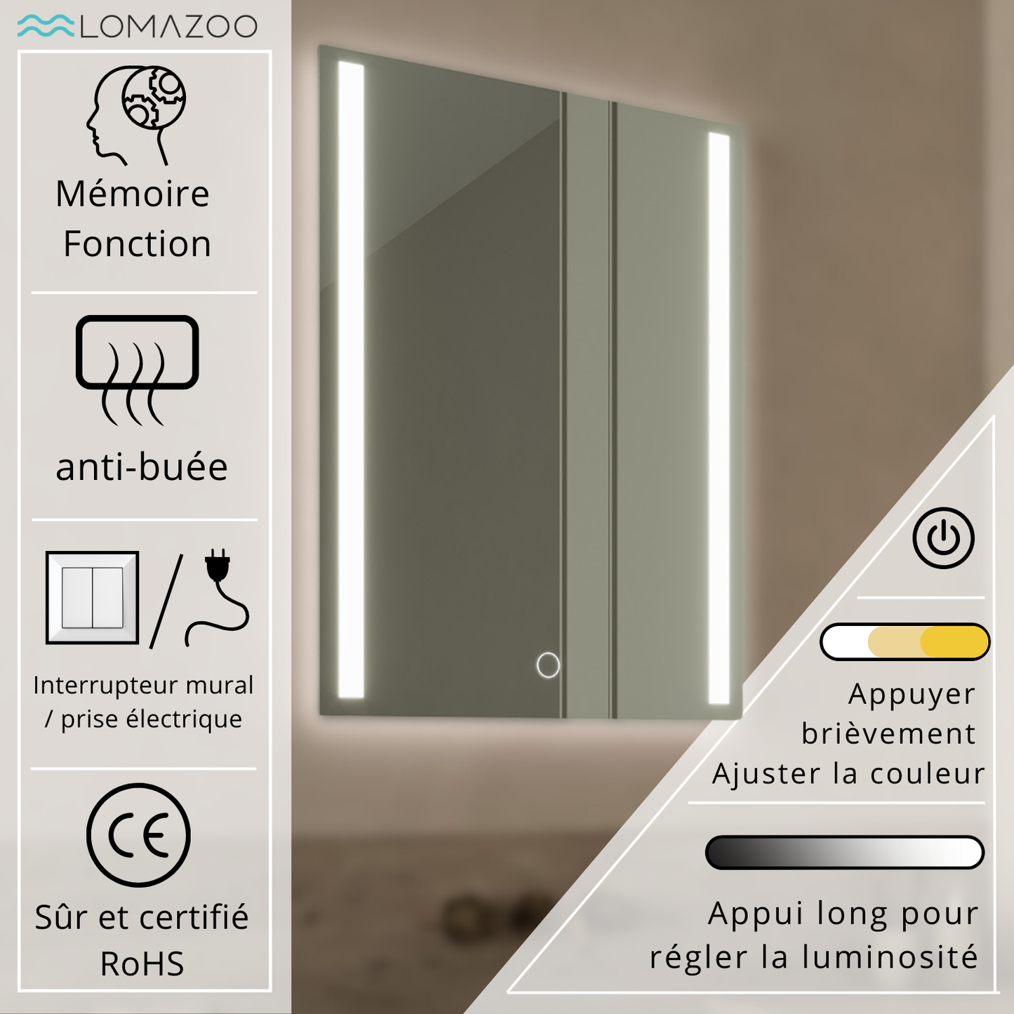 Miroir Rectangulaire LED Phoenix - 80 cm
