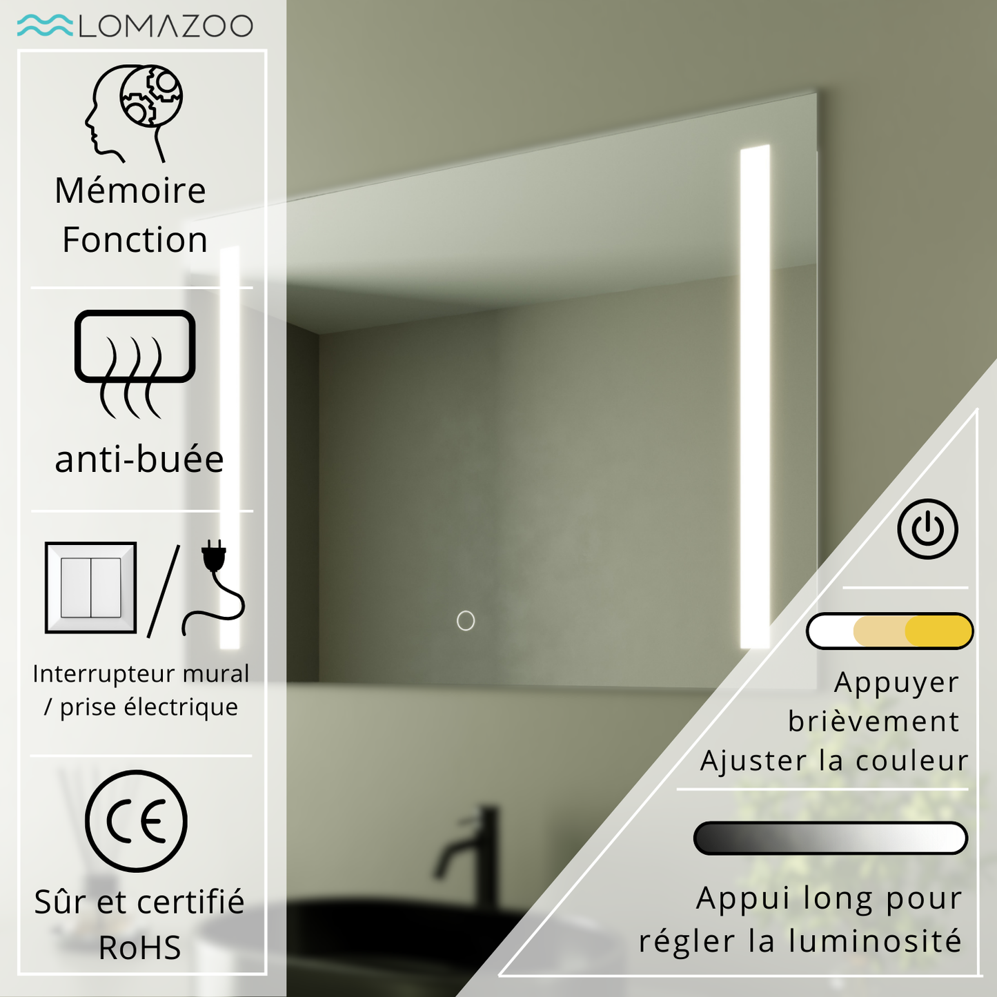 Miroir Rectangulaire LED Reyes - 80 cm