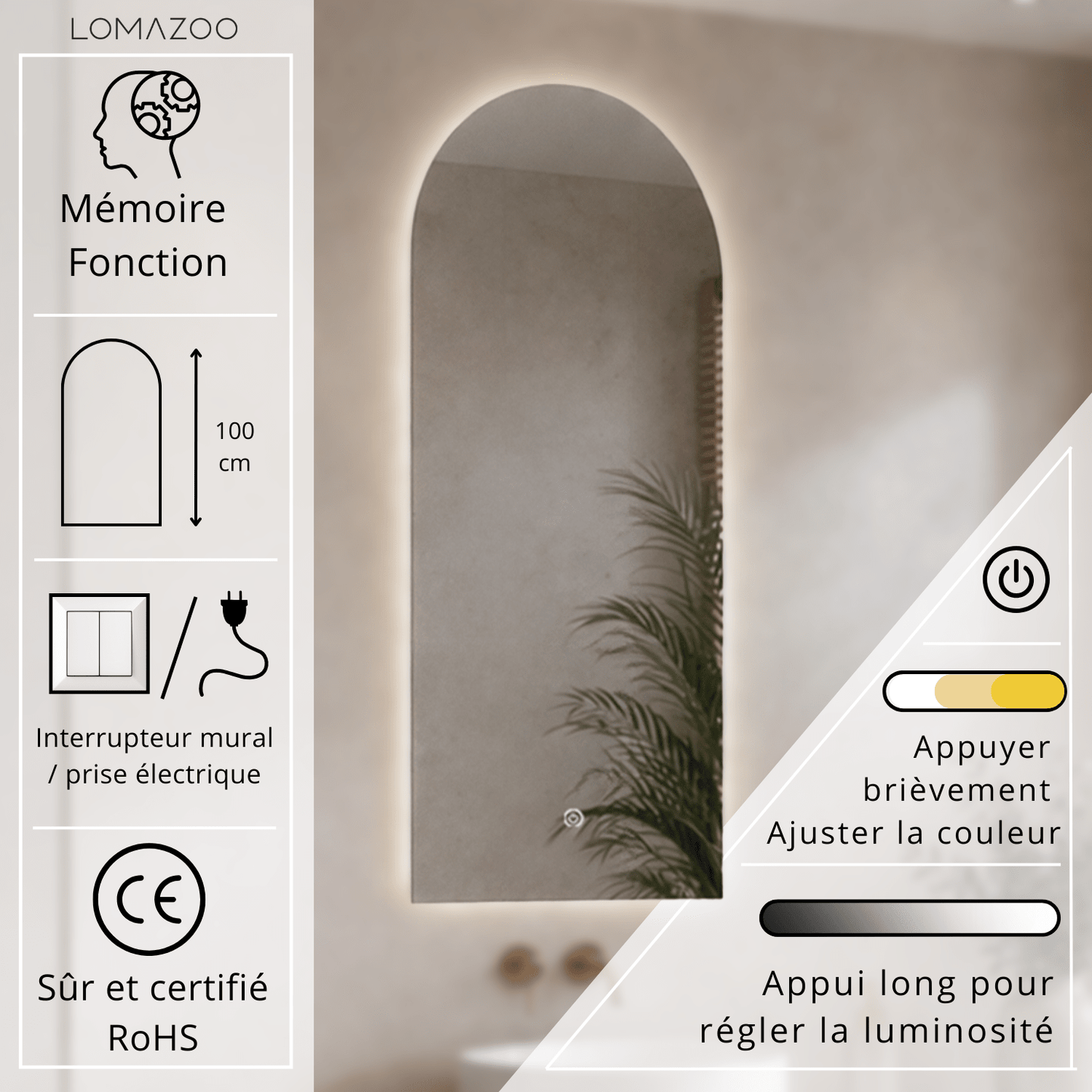 Miroir Arche LED Tunis - 100 cm