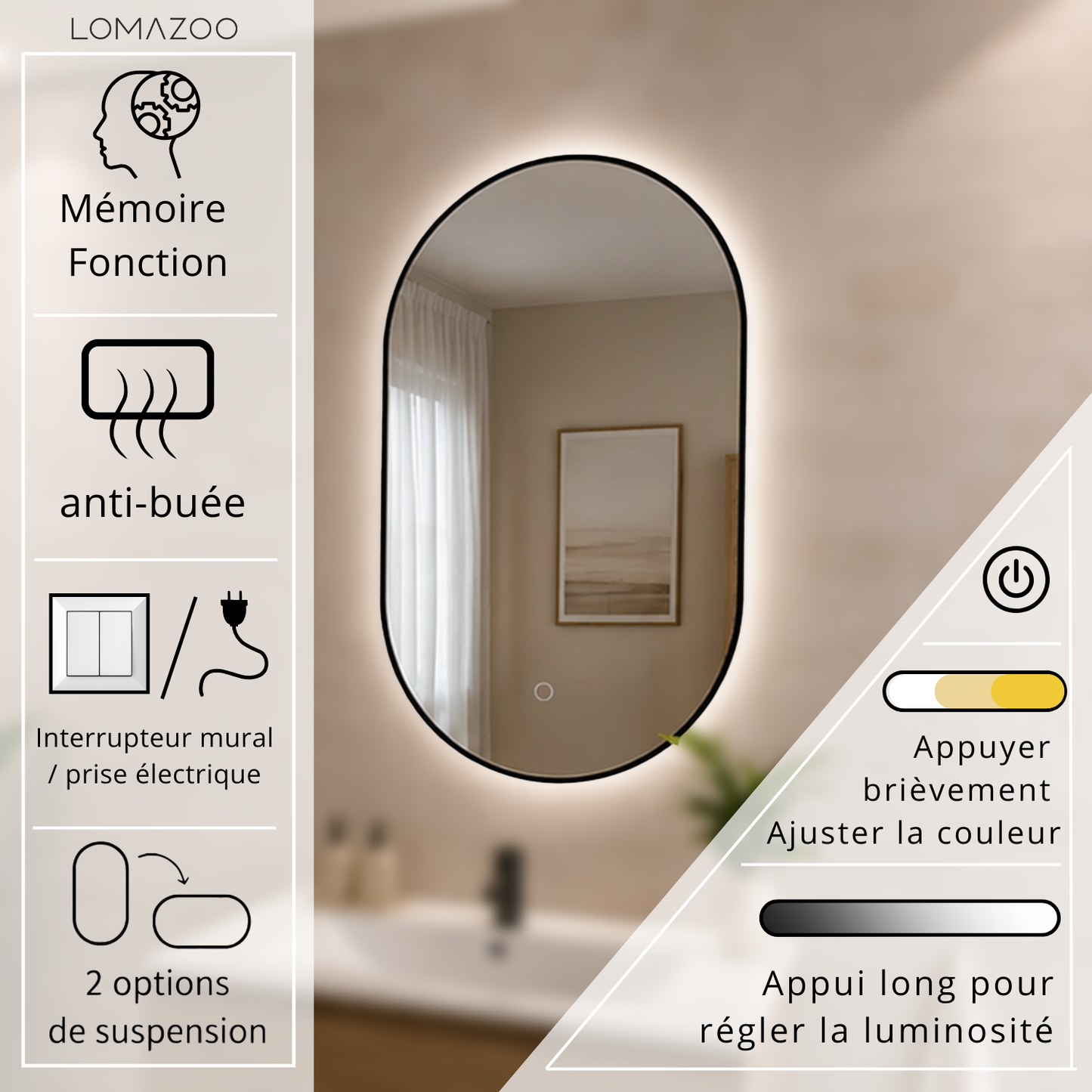 Miroir Ovale LED Tanger - 100 cm